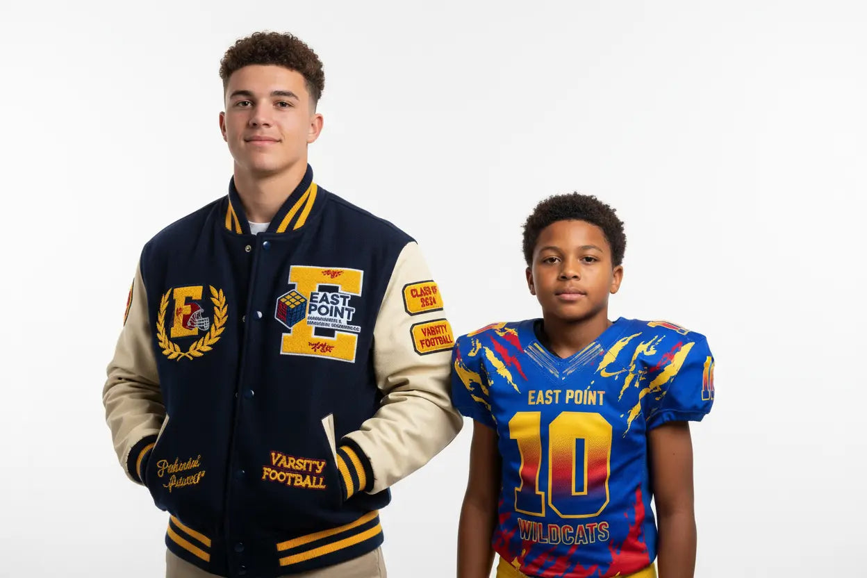 Sublimation patch with East Point Embroidery logo — full-color printing in East Point GA