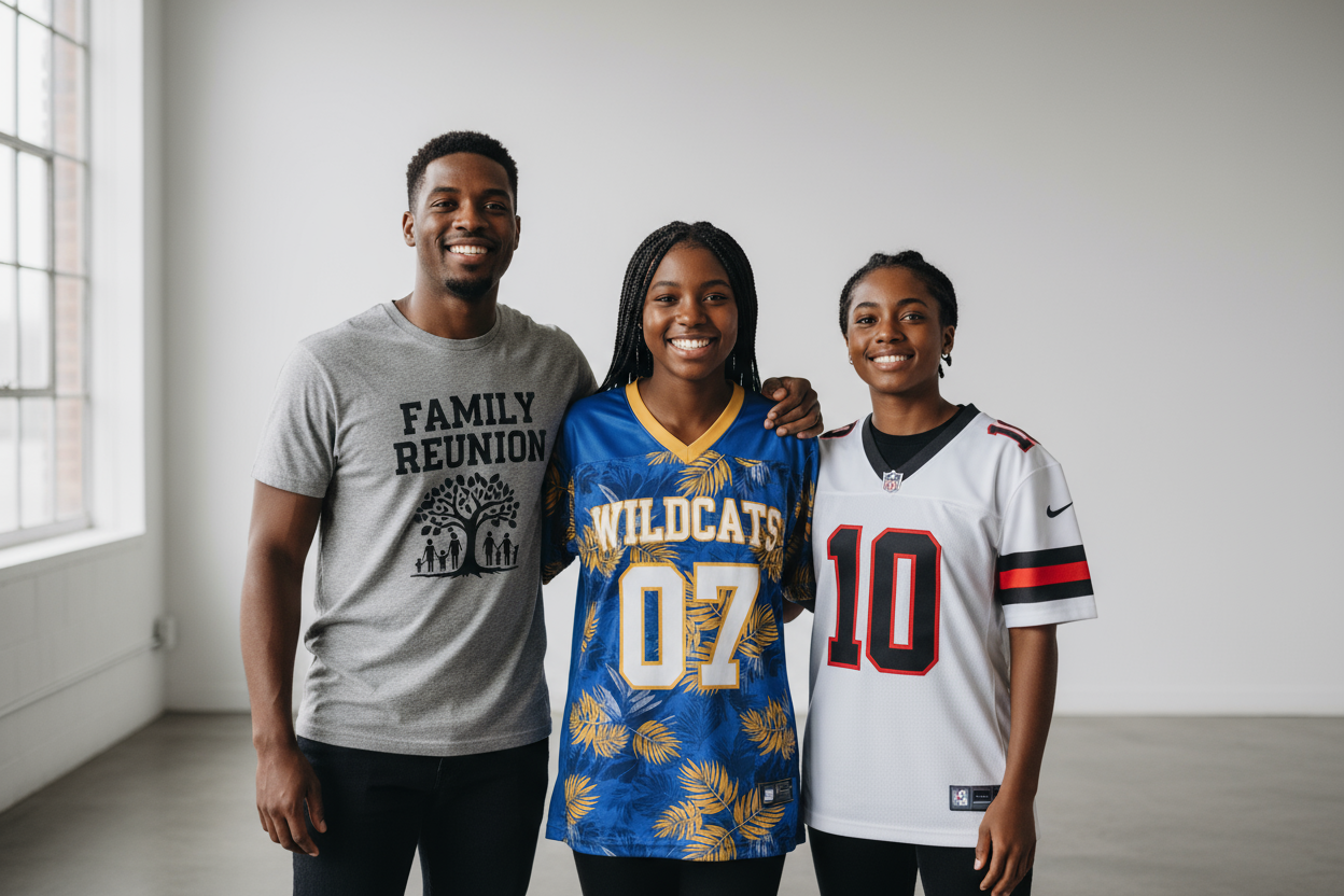 Vinyl and DTF transfer printing service for custom shirts and apparel